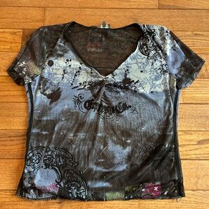 Y2K mesh grunge allover print top
